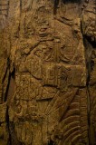 _mg_1072 Wooden lintel from El Zotz depicting a ruler dressed in war regalia and holding a staff of war and sacrifice.