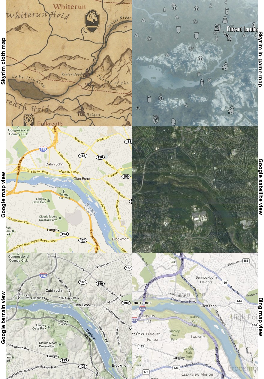 Comparison of Skyrim and Google/Bing maps