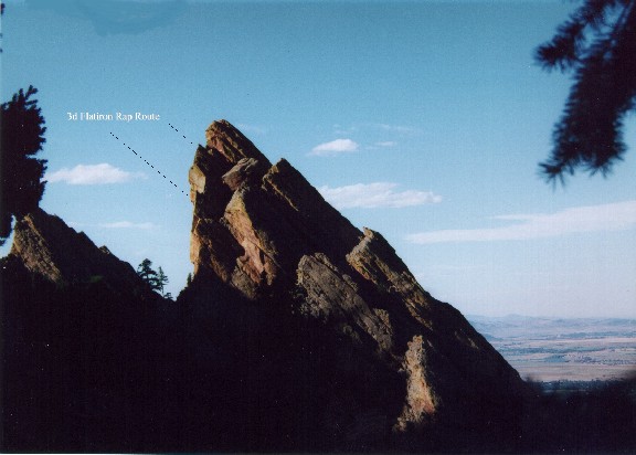 The Third Flatiron rappel route, seen from our descent from the Fourth Flatiron