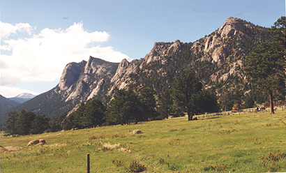View of Lumpy Ridge, northwest from the Twin Owls parking lot.